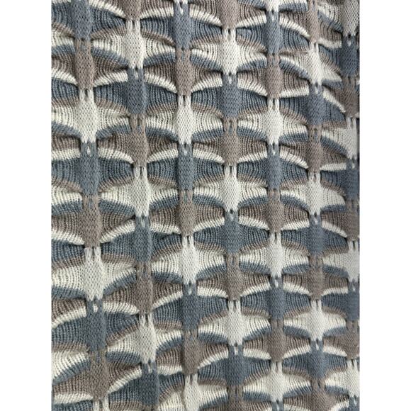 Vtg 90s Saturdays Sweater Mens Small Biggie 3D Knit Cosby Gray Cream - Picture 6 of 7